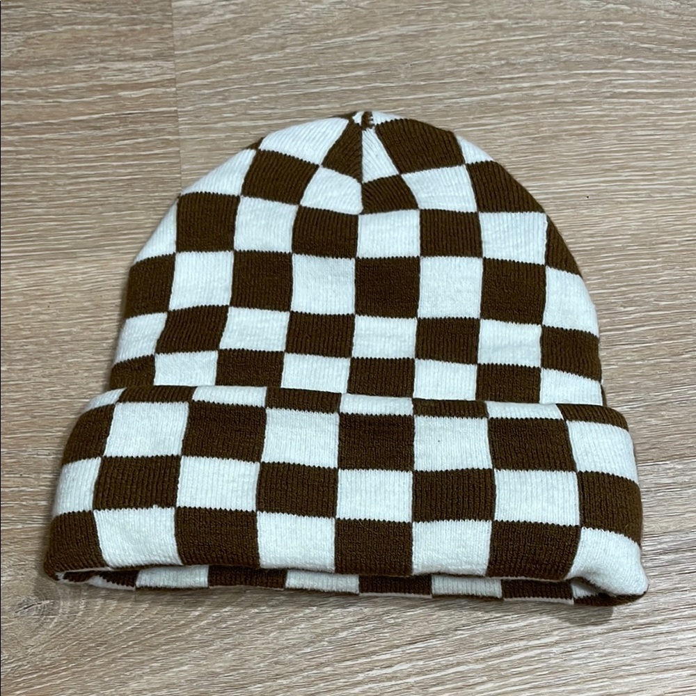 Checkered Brown and White Women's Beanie